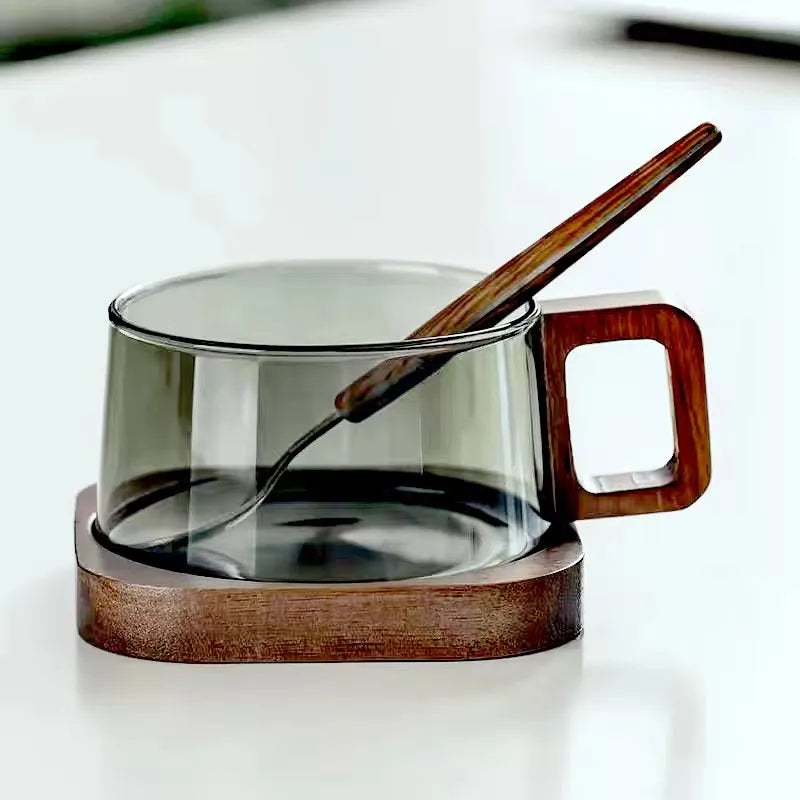 Vérro – Szklanka do Kawy 200 ml z Podstawką i Łyżeczką Drewnianą