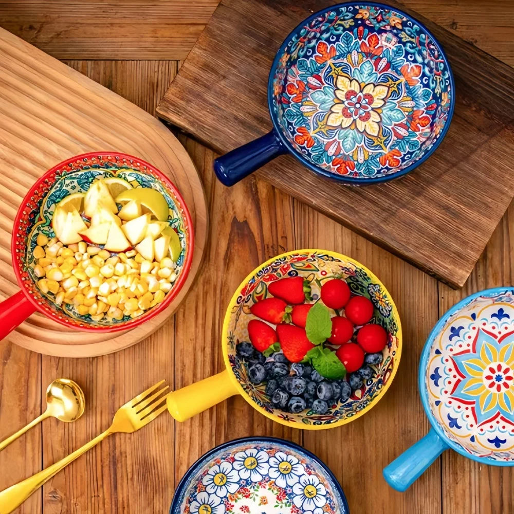 Miseczka ceramiczna Luna z uchwytem – ręcznie malowana