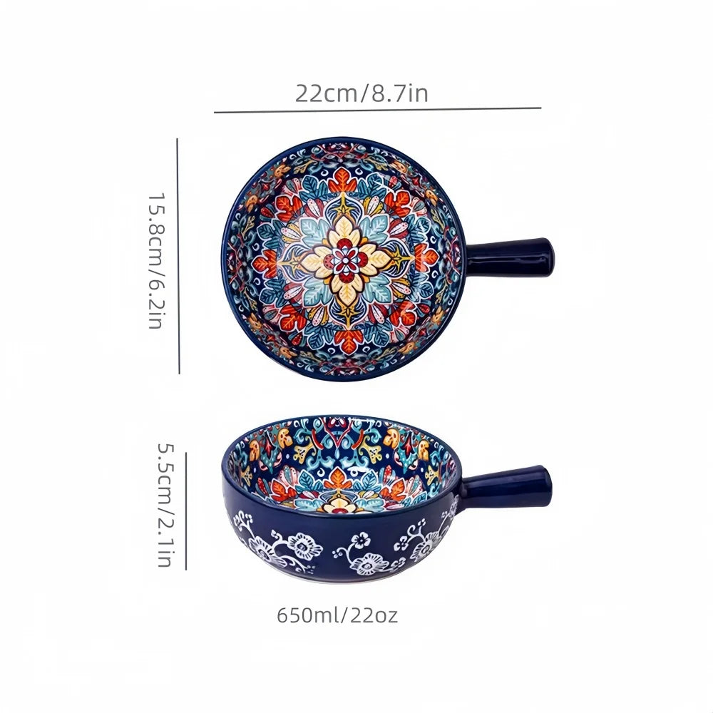 Miseczka ceramiczna Luna z uchwytem – ręcznie malowana