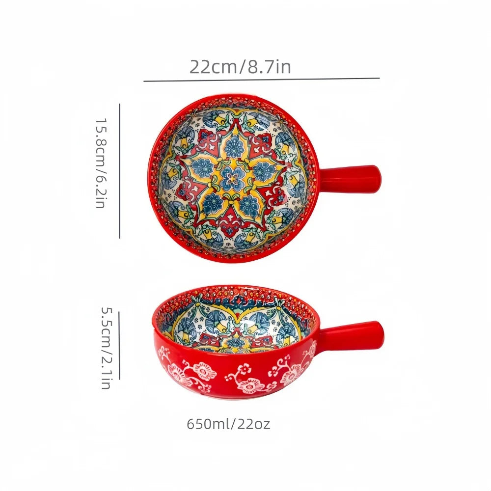 Miseczka ceramiczna Luna z uchwytem – ręcznie malowana